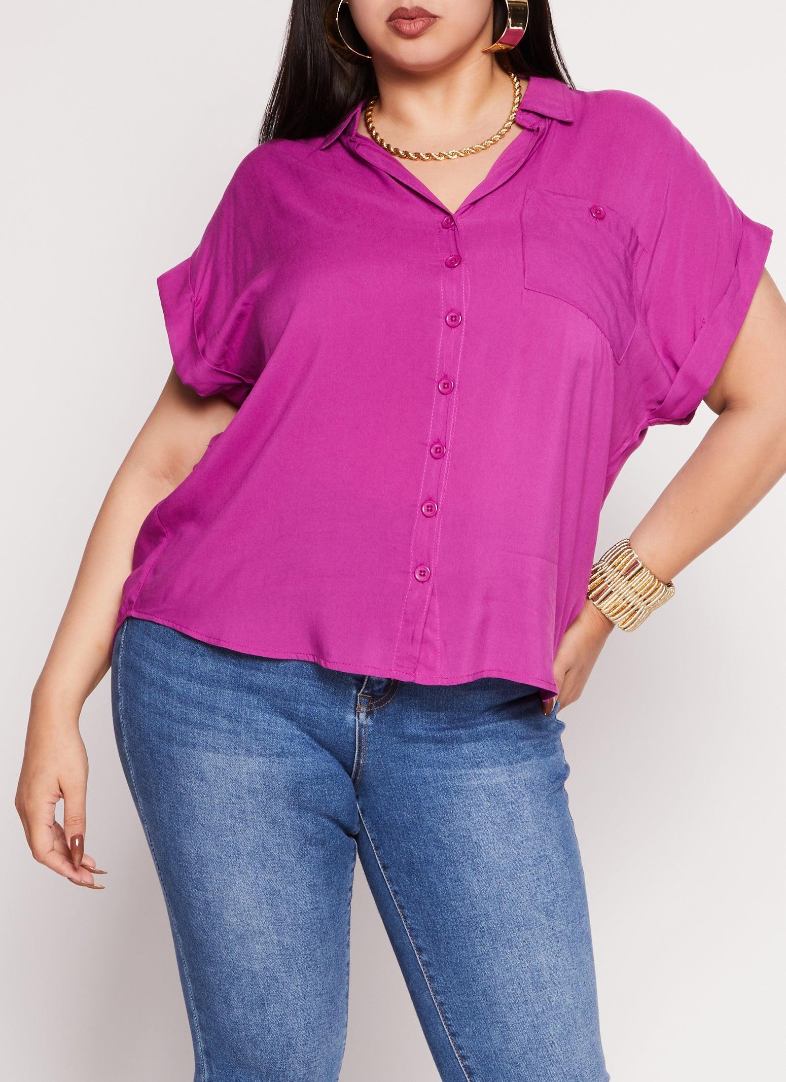 Womens Plus Size Cuffed Sleeve Button Front Shirt Product Image