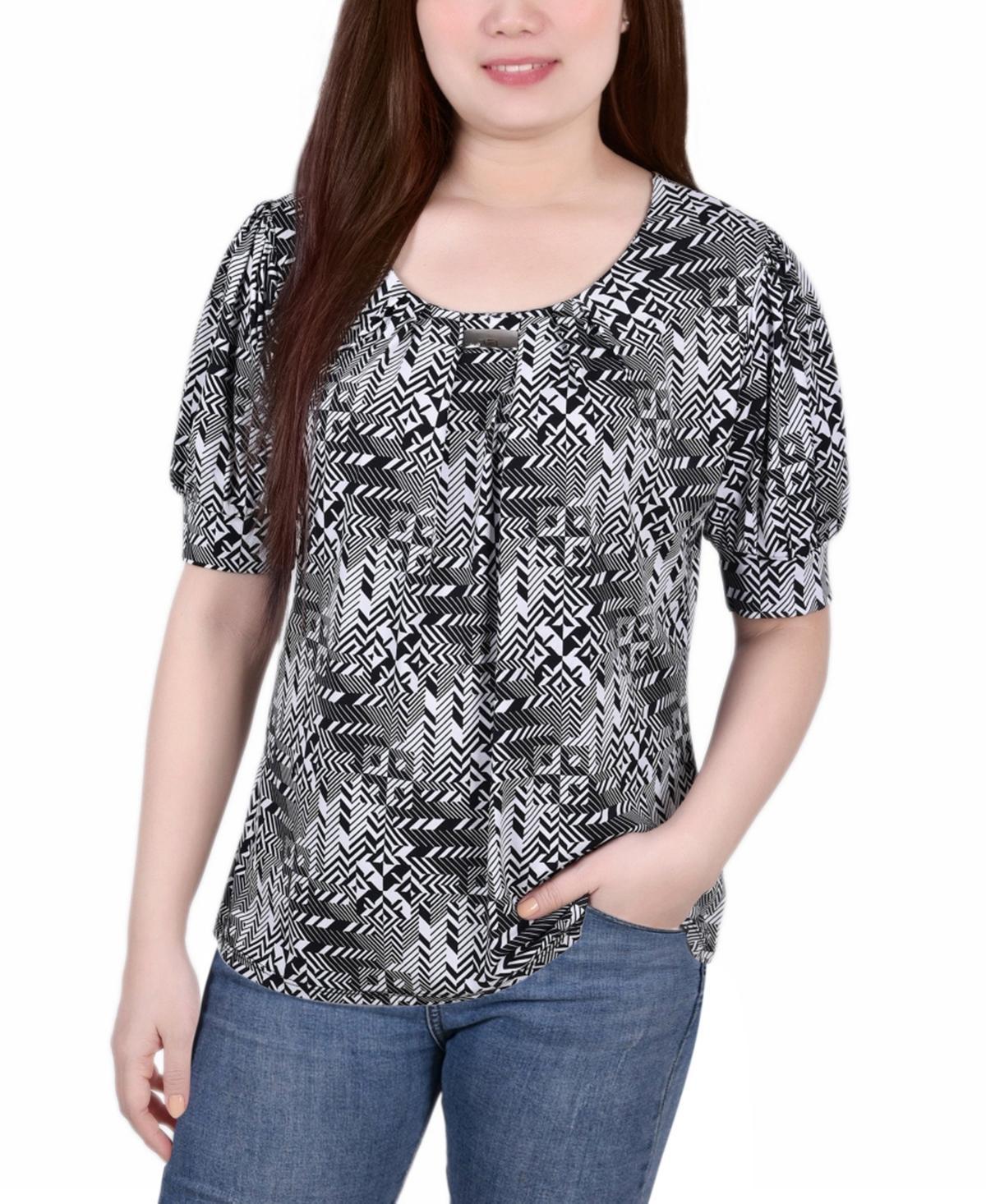 NY Collection Petite Short Sleeve Balloon Sleeve Top -NAVY SQUAR Product Image