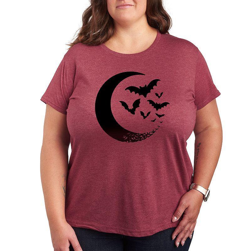 Plus Size Crescent Moon Bats Graphic Tee, Womens Grey Green Product Image