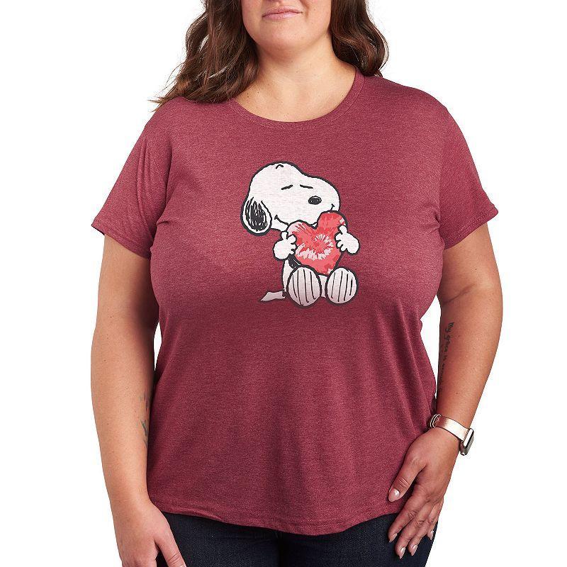 Plus Peanuts Snoopy With Heart Graphic Tee, Womens Grey Dark Red Product Image