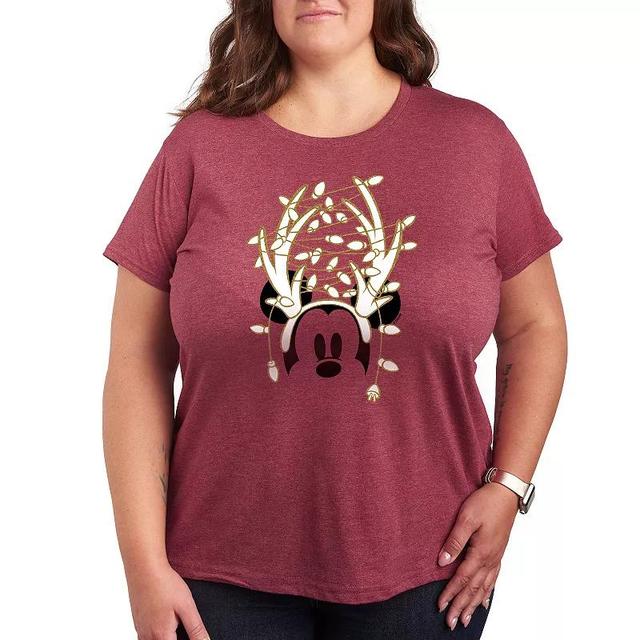 Disneys Mickey Mouse Plus Antlers Gold Glitter Graphic Tee, Womens Grey Dark Red Product Image