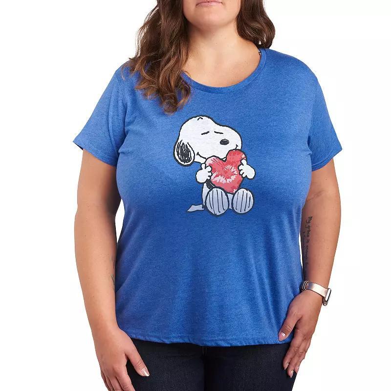 Plus Peanuts Snoopy With Heart Graphic Tee, Womens Grey Blue Product Image