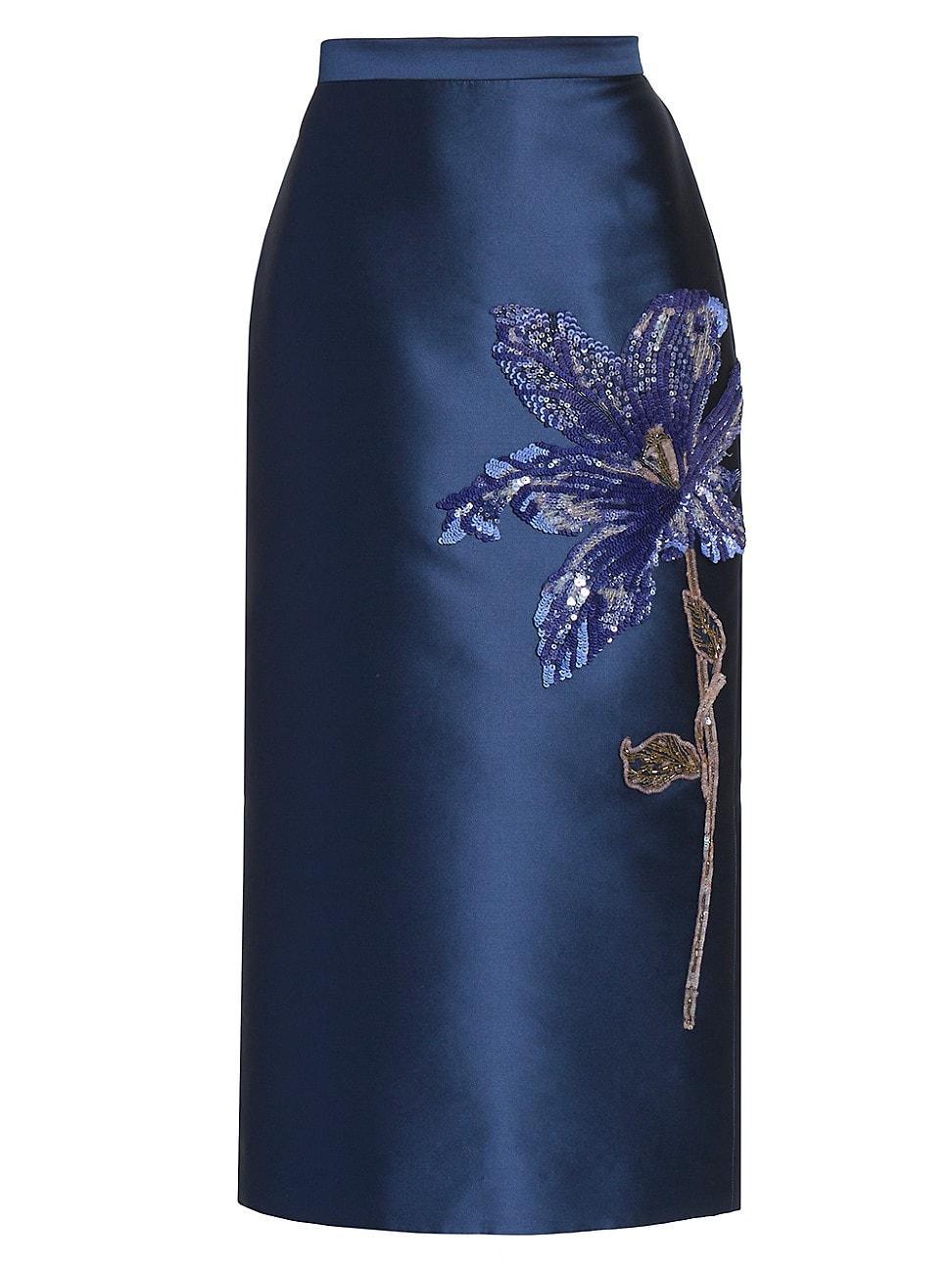 Womens Sequined Floral Satin Midi Pencil Skirt Product Image