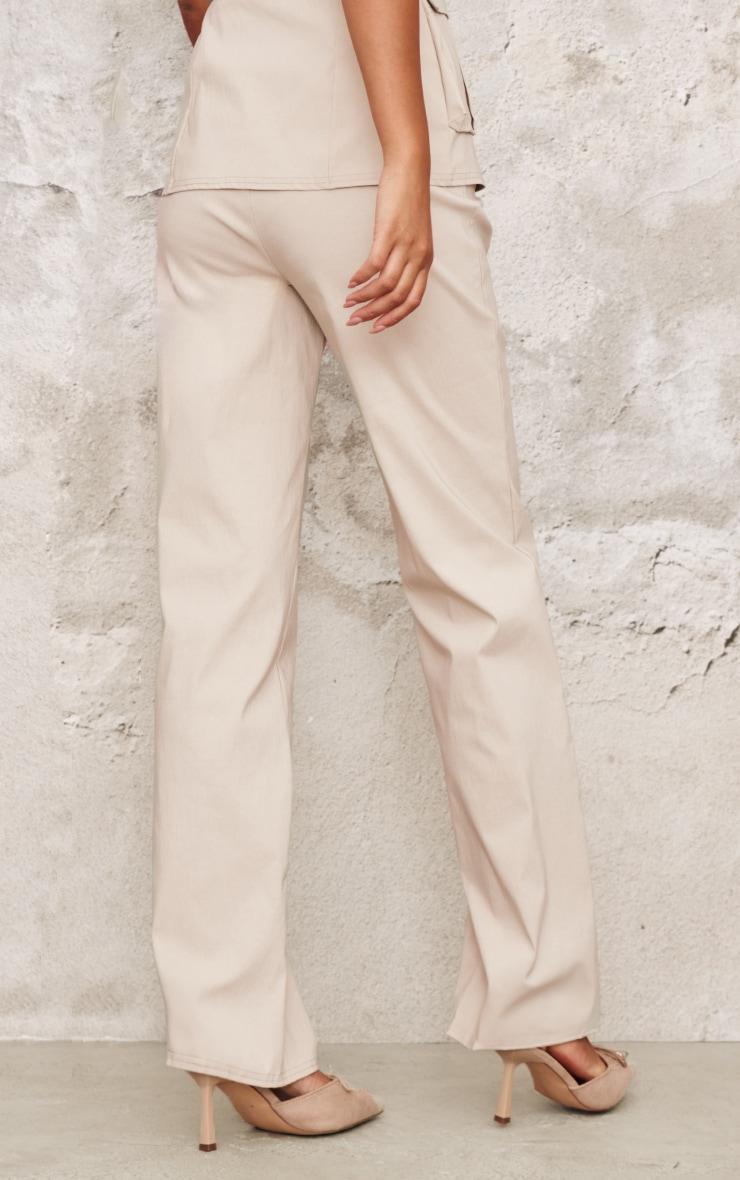 Beige Bengaline Straight Leg Trousers Product Image