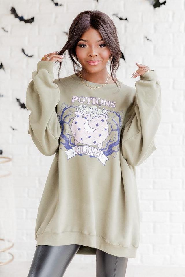 Potions Club Olive Oversized Graphic Sweatshirt Product Image