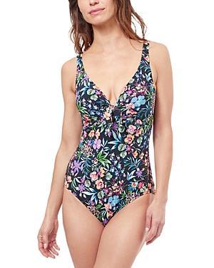 Profile by Gottex Flora Print V-Neck Bow Tie Tank Underwire Tummy Control One Piece Swimsuit Product Image