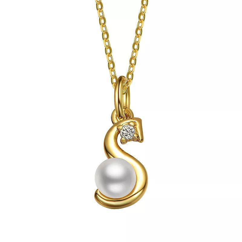 14k Gold Plated Simulated Pearl Initial Pendant Necklace, Womens Product Image