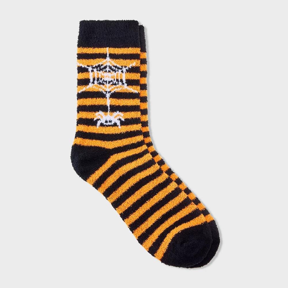 Womens Striped Spider Halloween Cozy Crew Socks - Hyde & EEK! Boutique Orange 4-10 Product Image