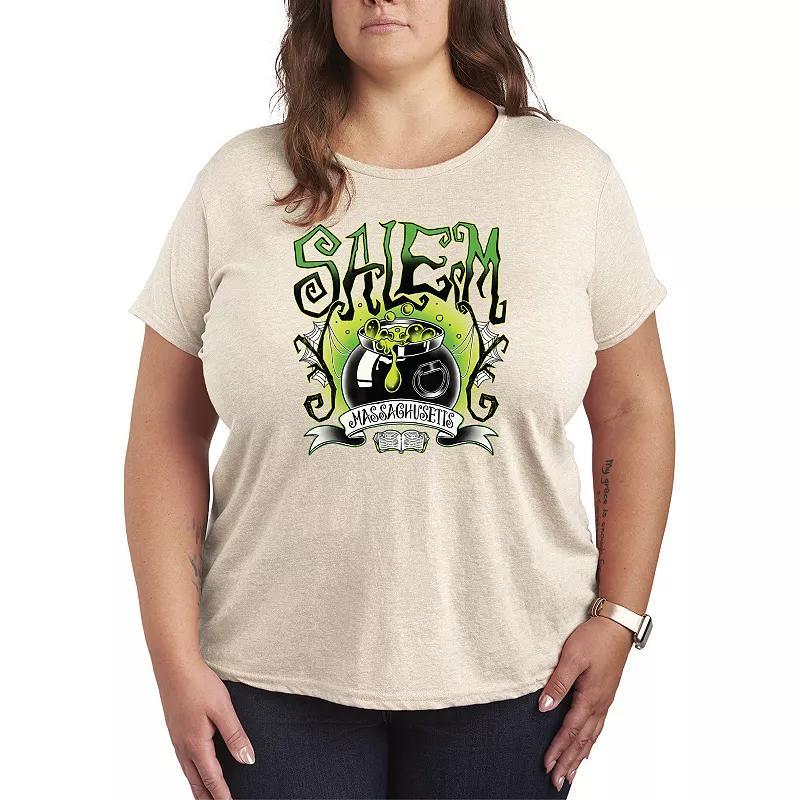 Plus Size Salem Witchy Collegiate Graphic Tee, Womens Grey Green Product Image