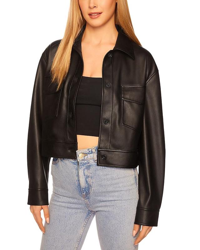 Susana Monaco Faux Leather Crop Cargo Jacket Product Image