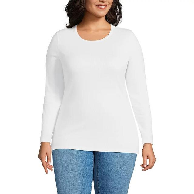 Plus Size Lands End Long Sleeve Micro Rib Crewneck Top, Womens Product Image