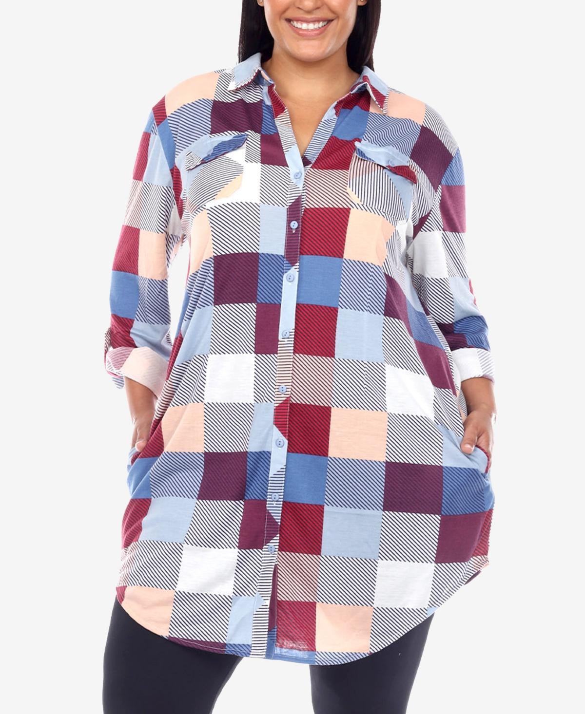 White Mark Plus Size Plaid Tunic Shirt Product Image