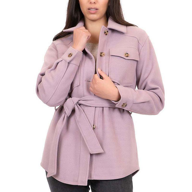 Juniors Coffee Shop Belted Faux Wool Shacket, Womens Purple Product Image