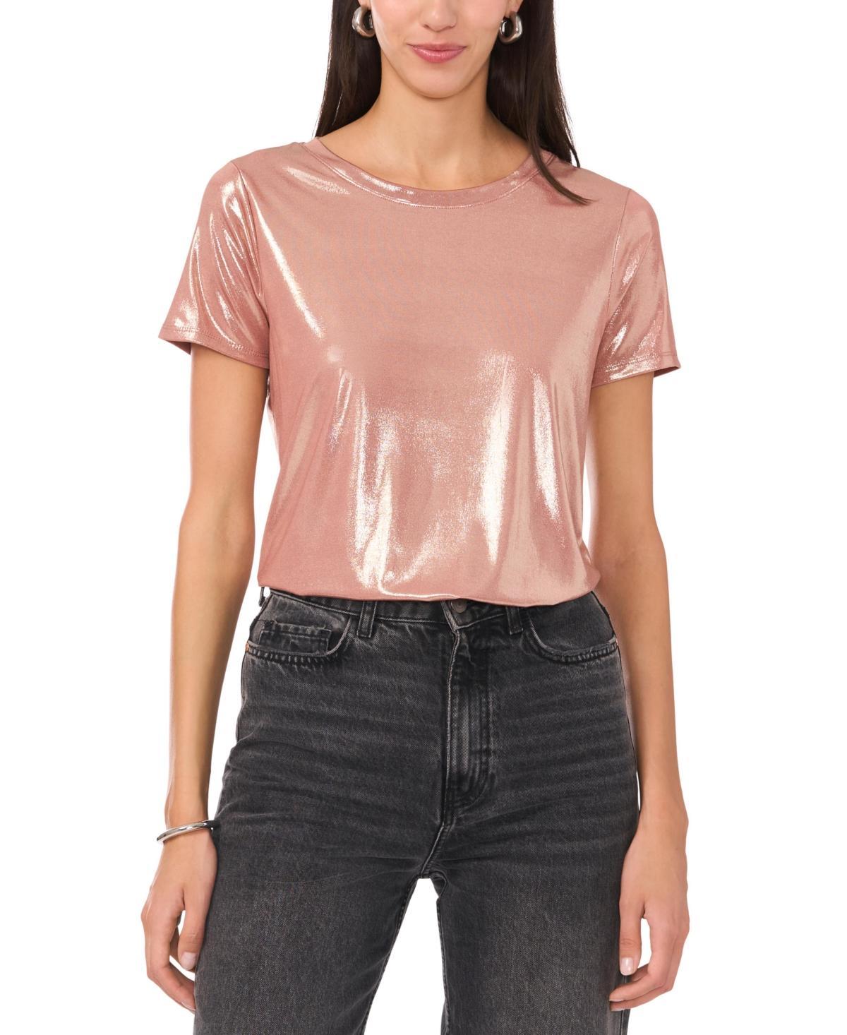 Vince Camuto Womens Metallic Short-Sleeve Crewneck Top Product Image