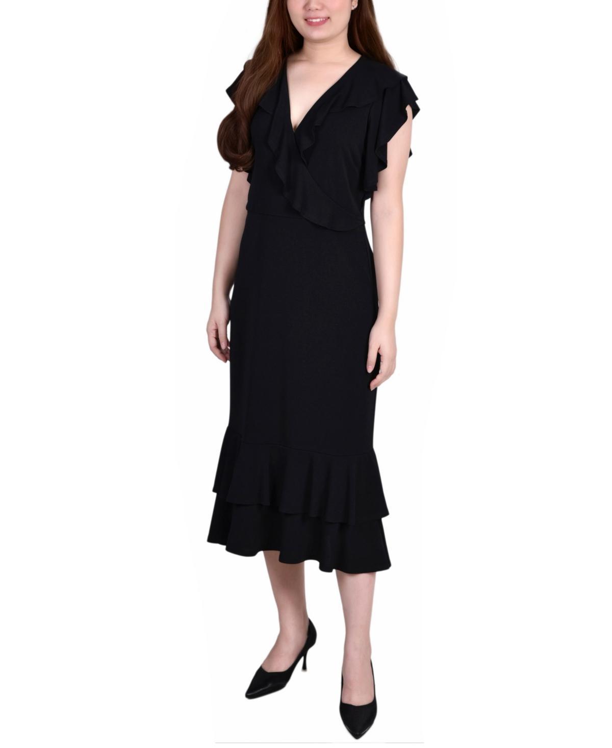 Womens Short Flutter Sleeve Ruffle Neck Dress Product Image