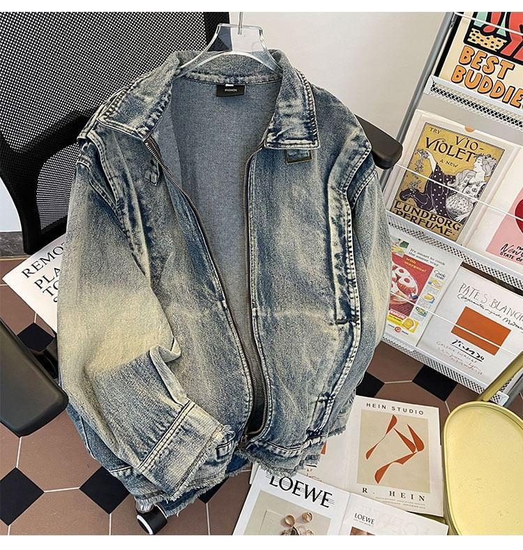 Washed Denim Zip Jacket Product Image