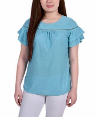 Petite Short Double Flutter Sleeve Swiss Dot Top Product Image