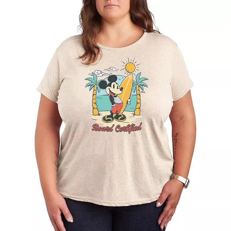 Disneys Mickey Mouse Plus Board Certified Graphic Tee, Womens Grey Green Product Image