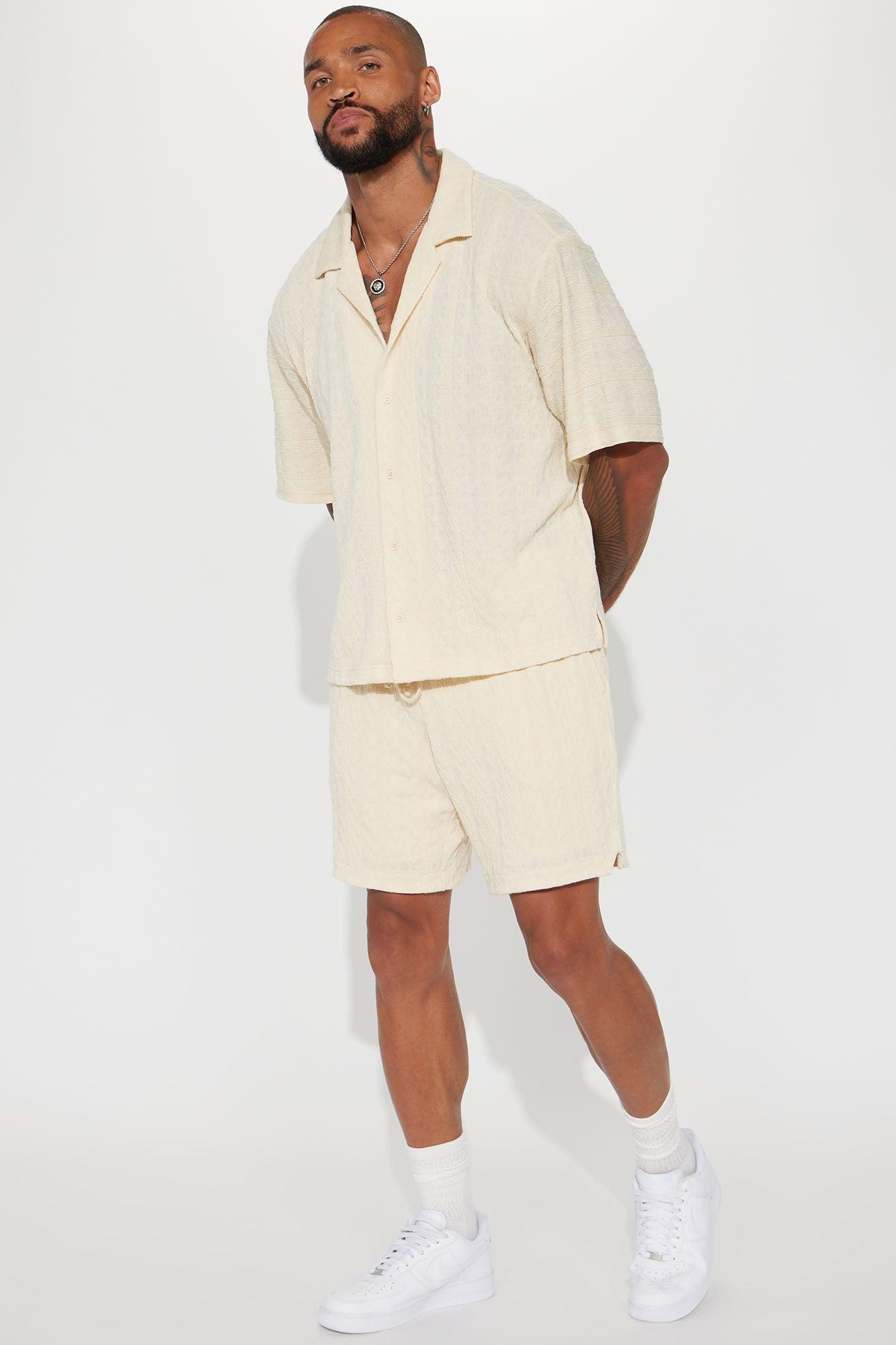 Check My Bank Statement Knit Short Sleeve Button Up - Cream Product Image