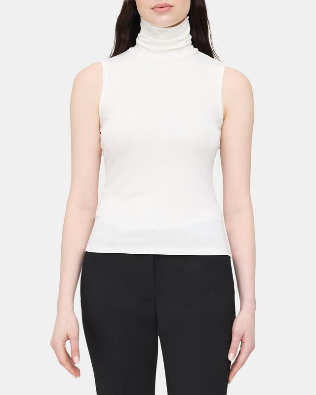 Sleeveless Turtleneck Top in Rib Knit Viscose Product Image