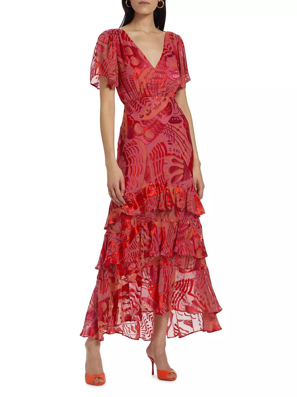 Gilly Silk-Blend Velvet Ruffled Maxi Dress Product Image