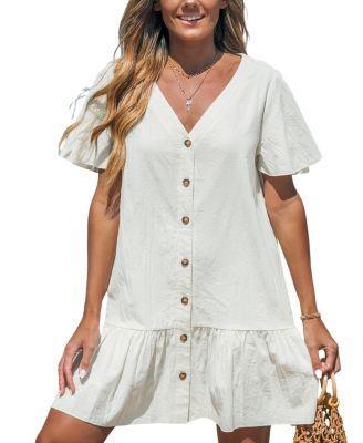 Cupshe Womens V-Neck Flounce Mini Beach Dress Product Image