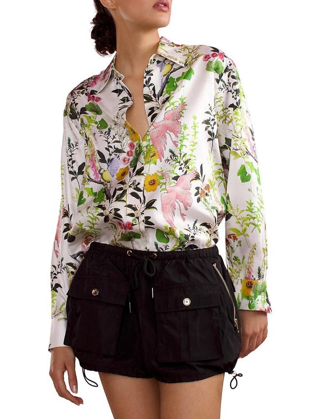 Womens Floral Silk Button-Front Shirt Product Image