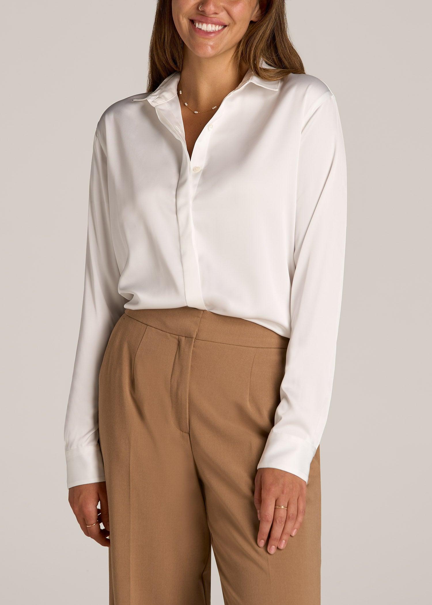 Relaxed Button Up Tall Women's Blouse in Pearl White Female product image