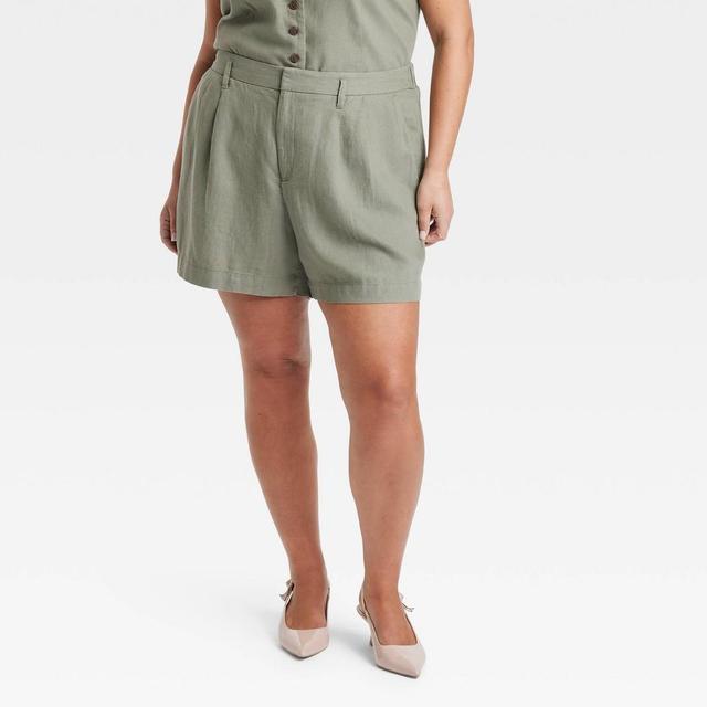 Womens High-Rise Linen Pleat Front Shorts - A New Day 26 Product Image