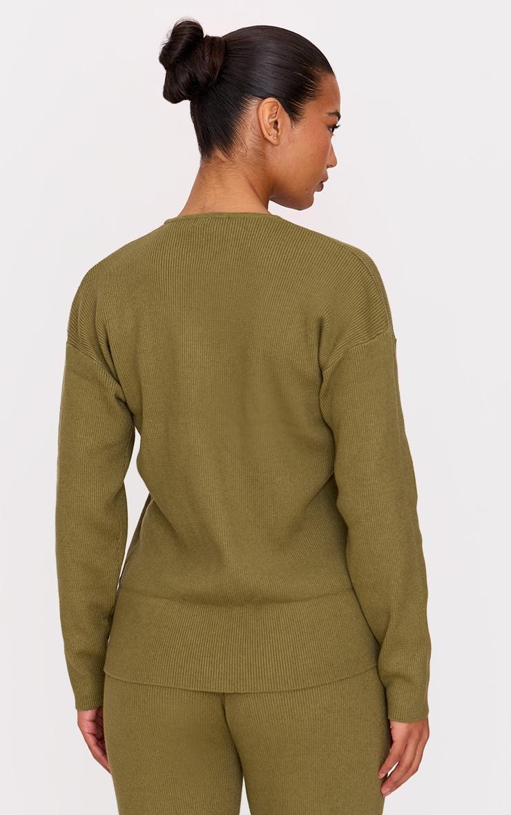 Khaki Light Rib Knit Oversized Top Product Image