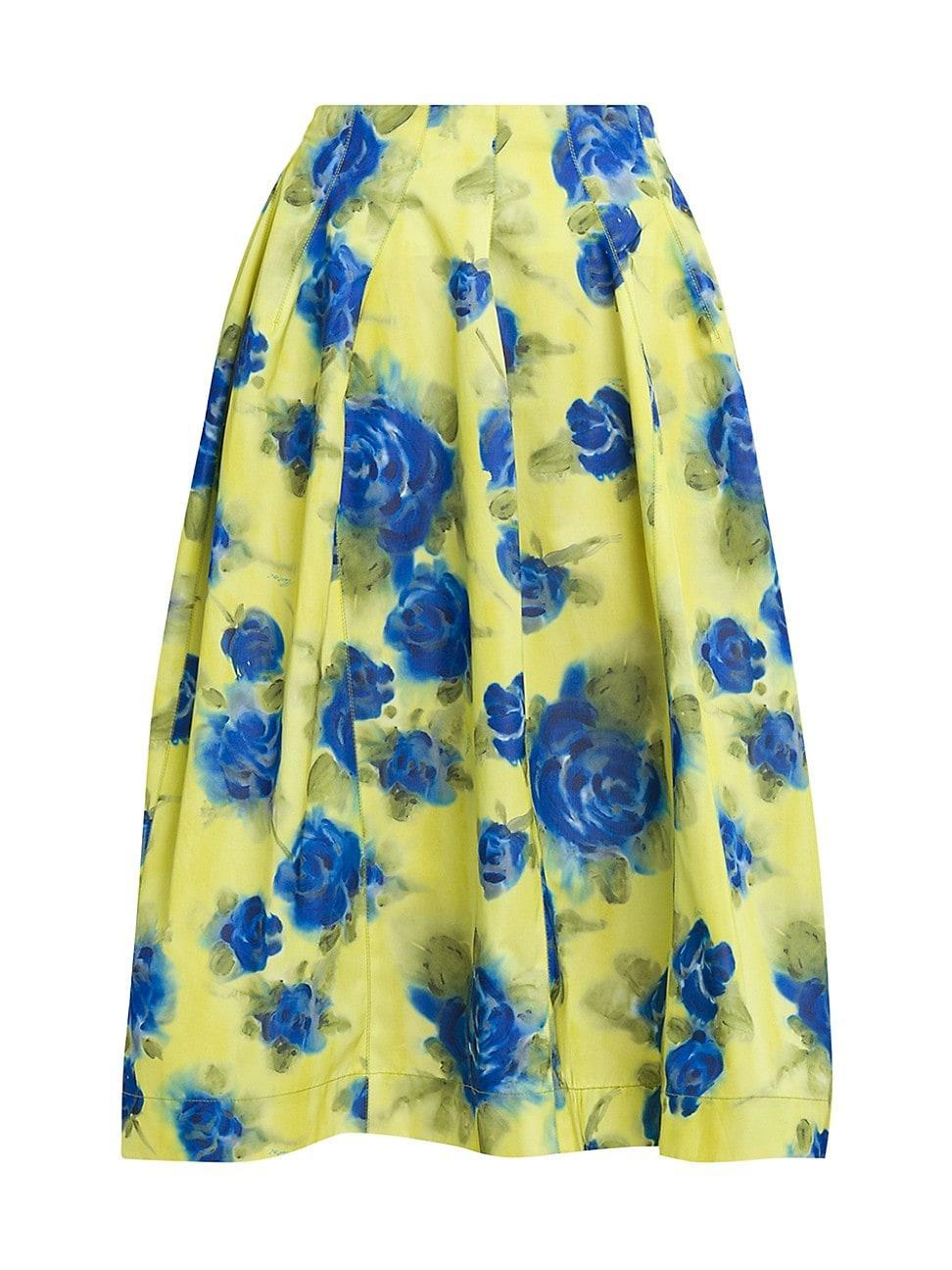 Womens Flared Floral Cotton Midi-Skirt Product Image