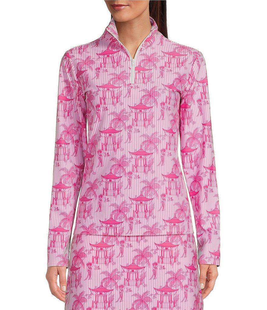 Jude Connally Pagoda Pinstripe Peony Print Jude Cloth Knit Quarter Zip Coordinating Pullover Top Product Image