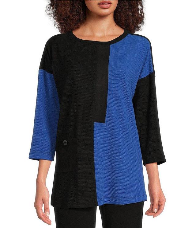 Ali Miles Knit Color Blocked Crewneck 3/4 Sleeve Top Product Image