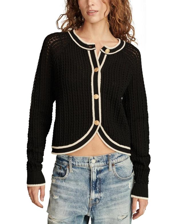 Lucky Brand Womens Contrast-Trim Button-Front Sweater Jacket Product Image