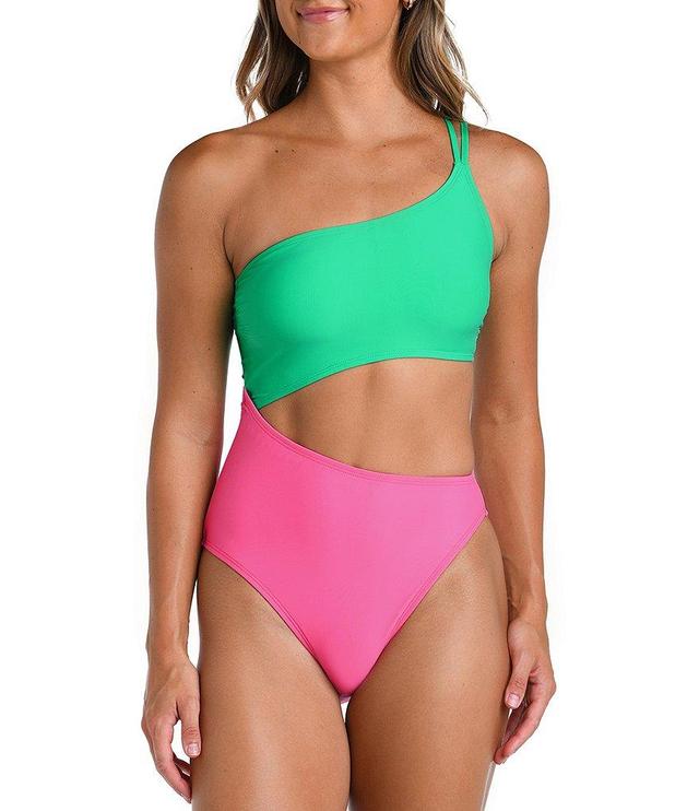 Hobie Color Around The Block Cut-Out One Shoulder Neck One Piece Swimsuit Product Image