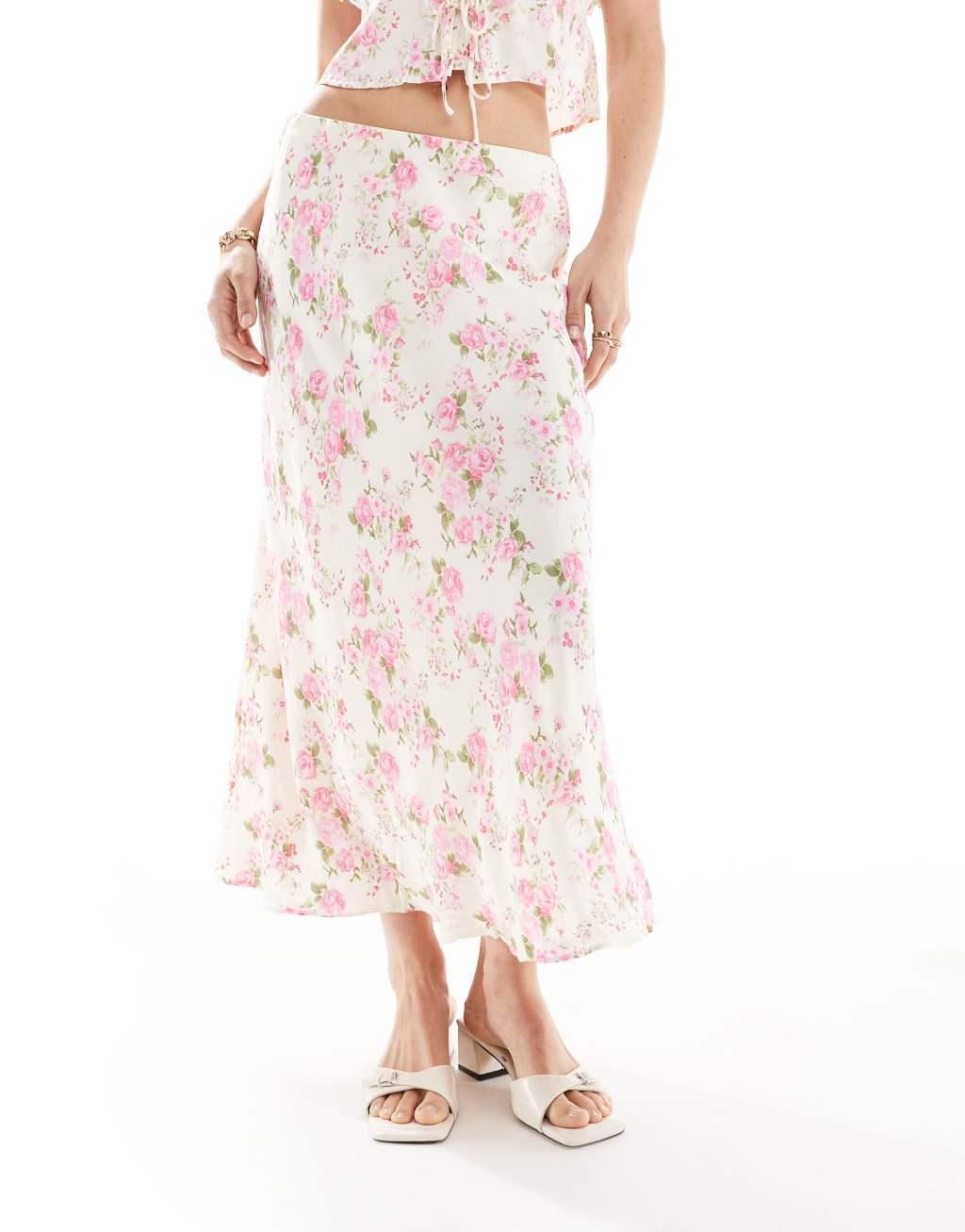 Mango midi floral print skirt in white - part of a set Product Image