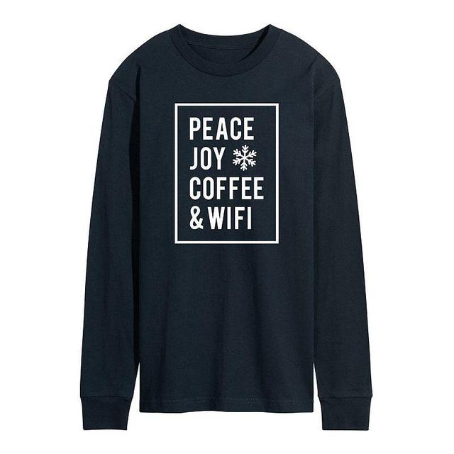 Mens Peace Joy Coffee Wifi Long Sleeve Tee Blue Product Image