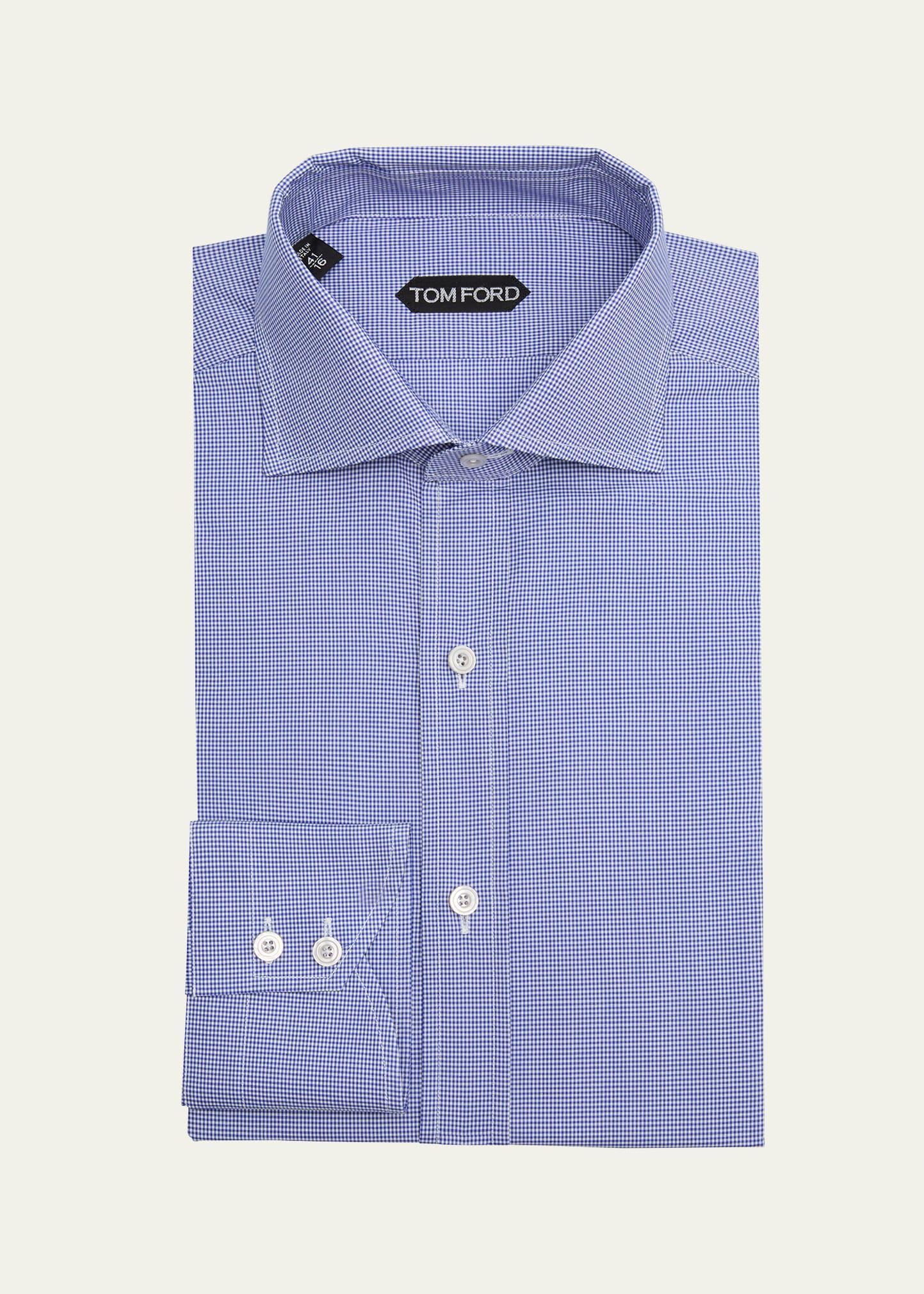 Mens Cotton Micro-Check Dress Shirt Product Image