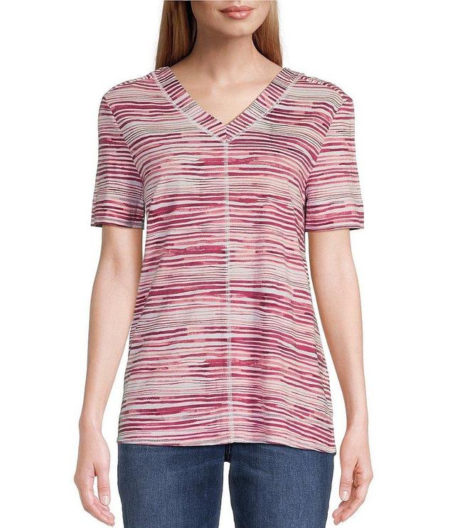 Westbound Knit Stripe Short Sleeve V-Neck Top Product Image