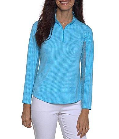 IBKUL Essential Mini Check Long Sleeve Quarter Zip Top Product Image