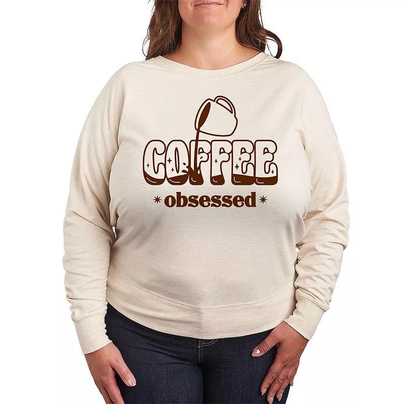 Plus Size Coffee Obsessed Lightweight French Terry Sweatshirt, Womens Brown product image