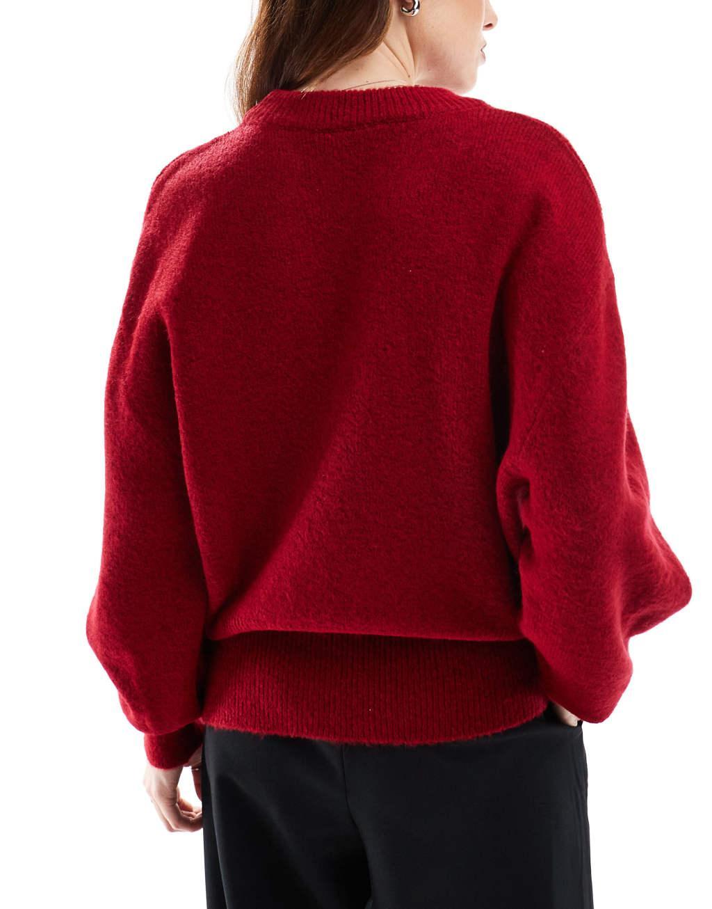 ASOS DESIGN knit crew neck sweater with balloon sleeves Product Image