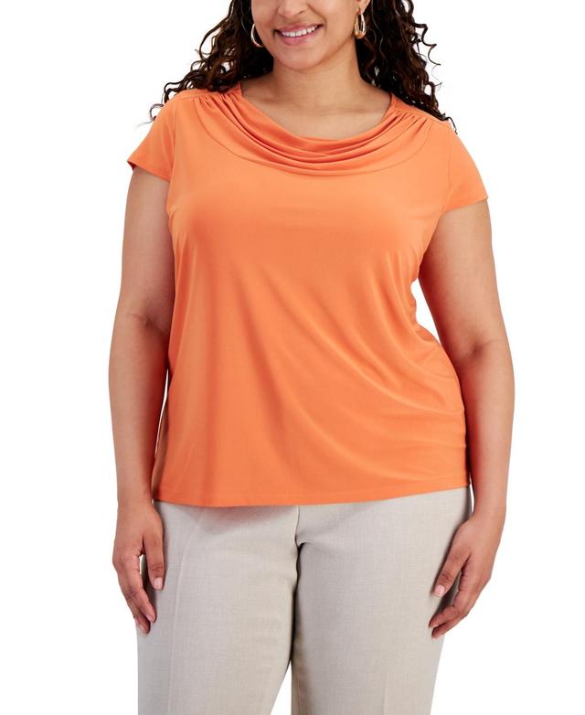 Kasper Plus Size Stretch Knit Short-Sleeve Cowl-Neck Top Product Image