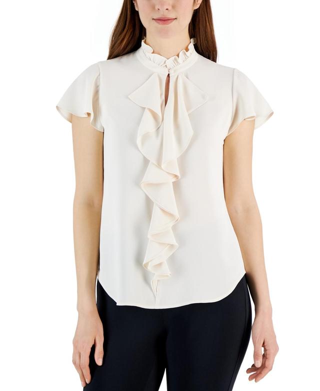 Anne Klein Womens Ruffle-Front Flutter-Sleeve Top Product Image