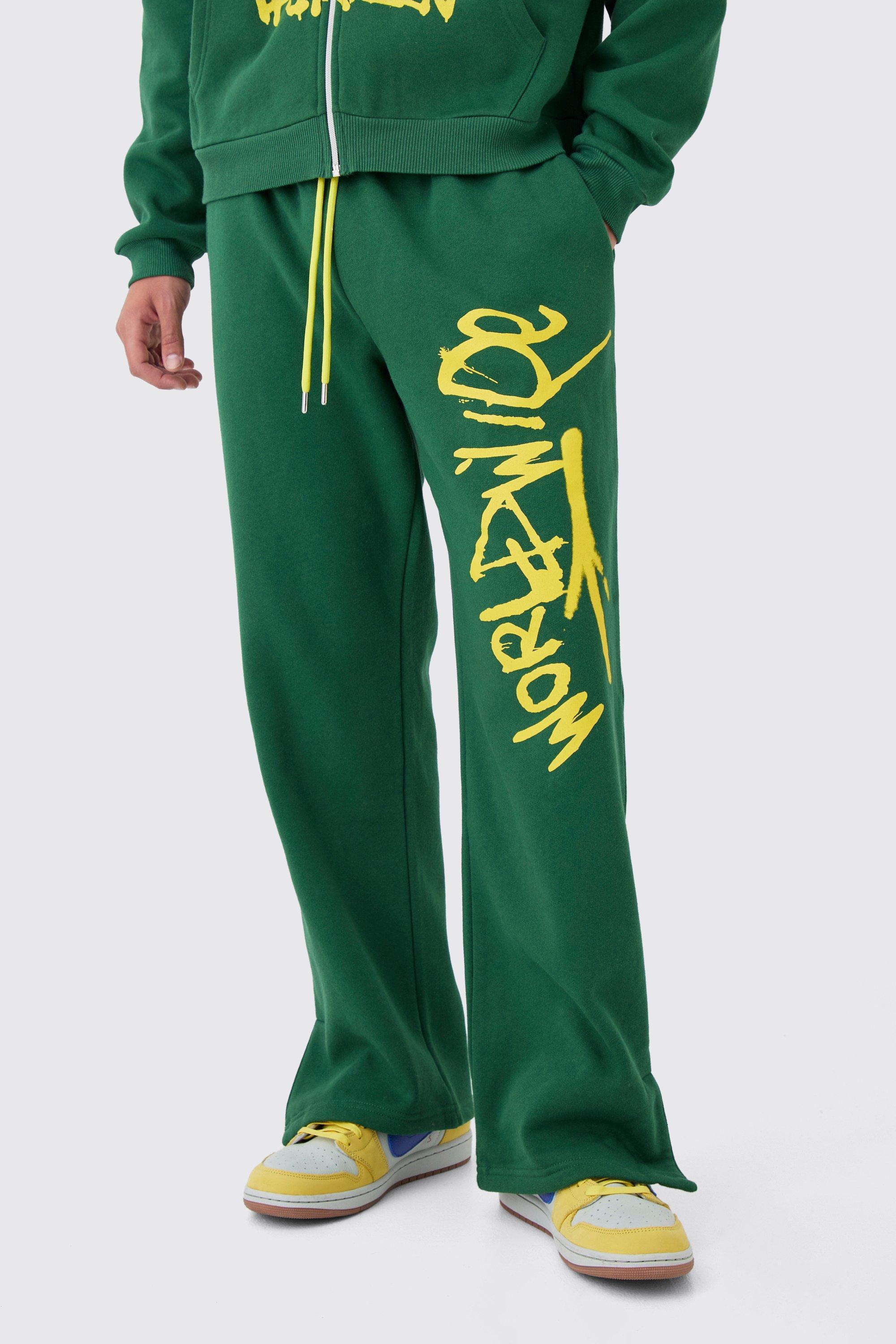 Relaxed Fit Split Hem Spray Graffiti Print Sweatpants | boohooMAN USA Product Image