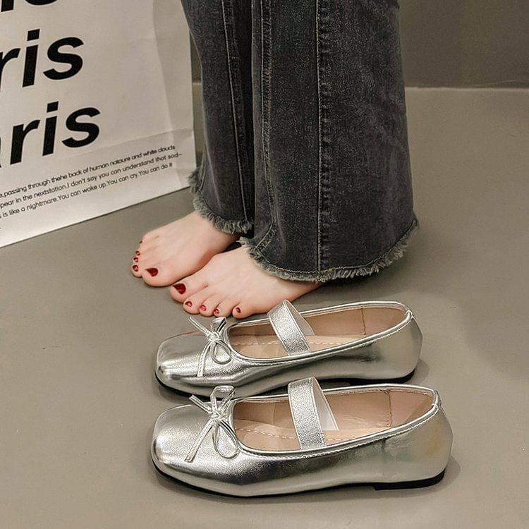 Square Toe Bow Mary Jane Ballet Flats Product Image