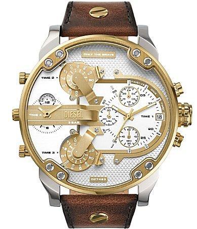 Diesel Mens Mr. Daddy 2.0 Chronograph Two Tone Brown Leather Strap Watch Product Image