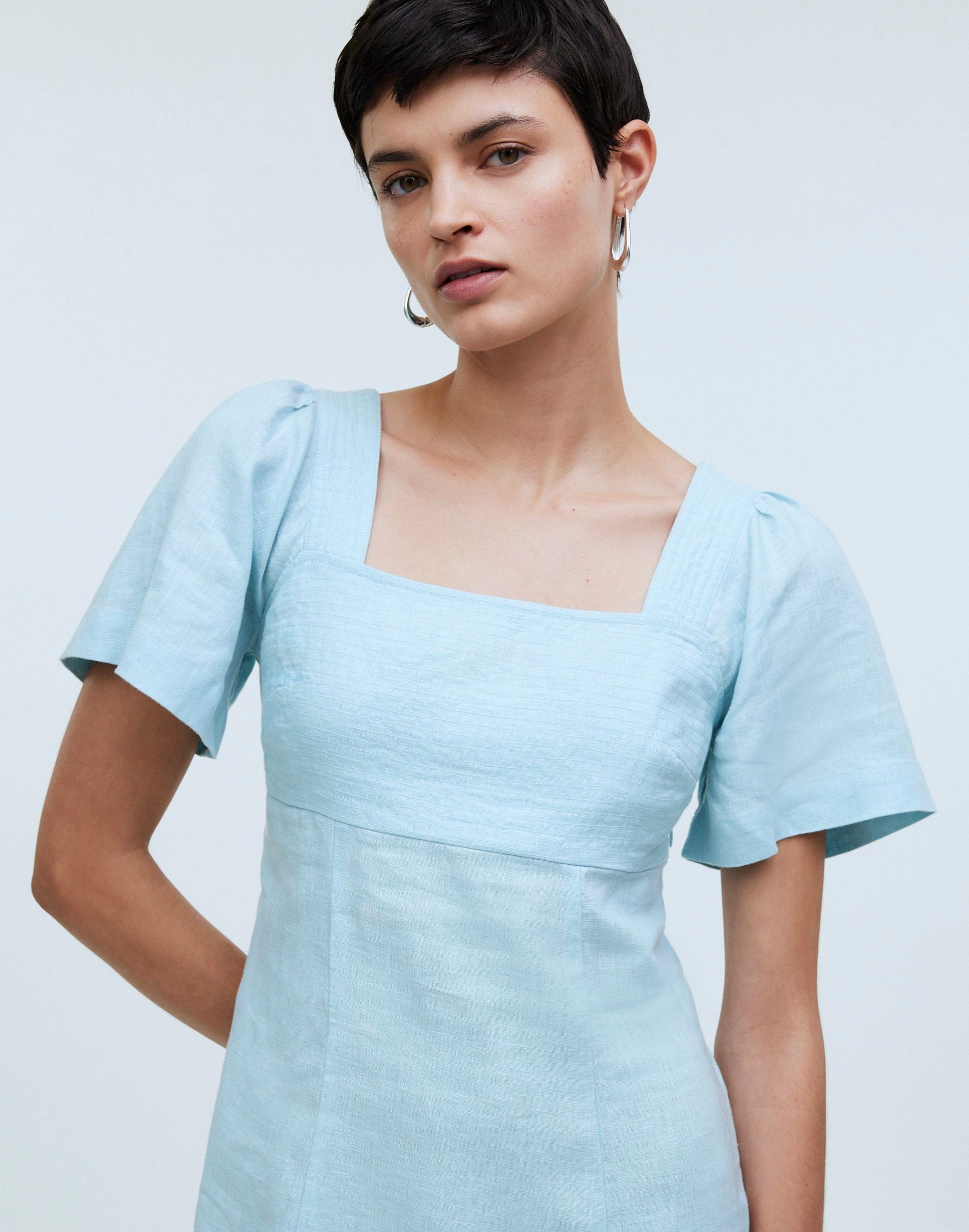 Square-Neck Mini Dress in 100% Linen Product Image