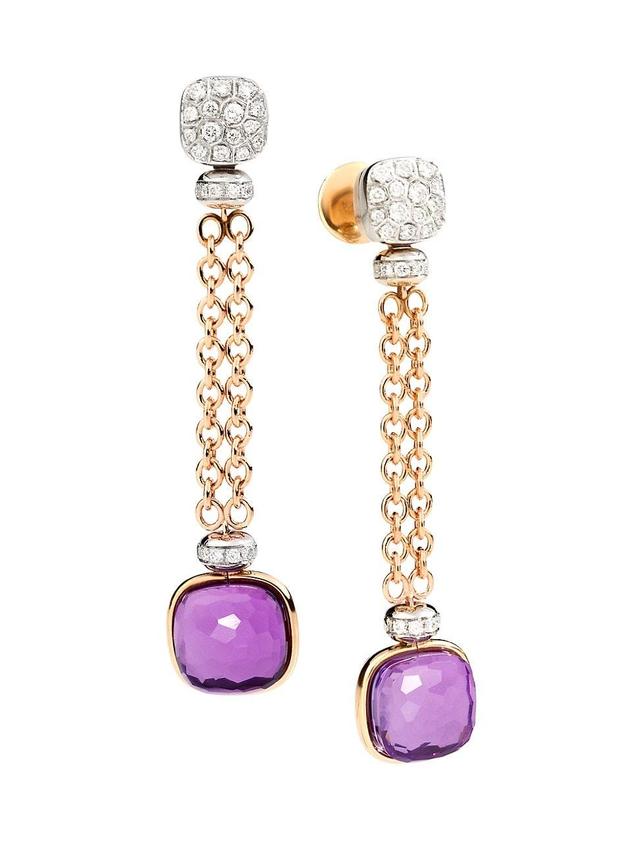 Womens Nudo 18K Two-Tone Gold, Amethyst & Diamond Drop Earrings Product Image