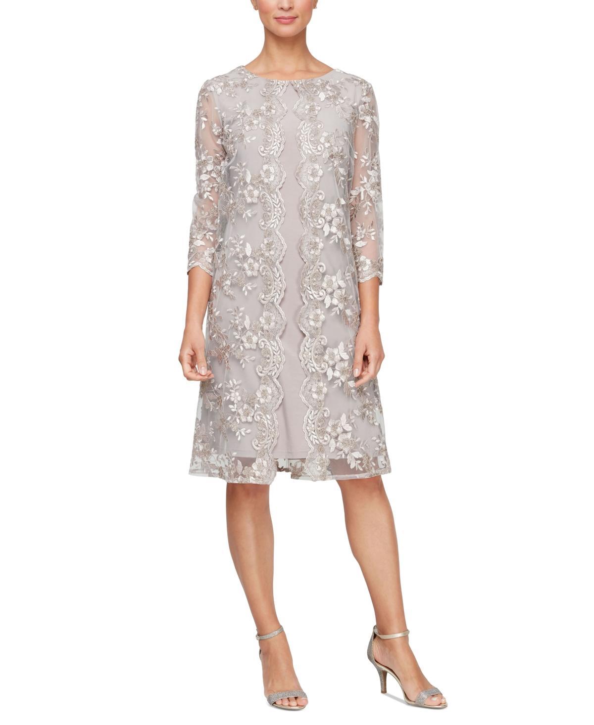 Alex Evenings Womens Floral Embroidered Mesh Jacket Sheath Dress Product Image